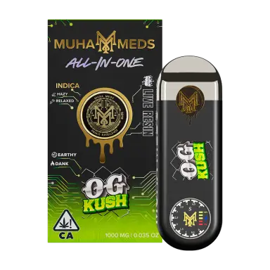 Muha Meds Live Resin OG Kush Cartridge - Indica strain with earthy peppery flavor