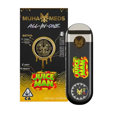 Muha Meds Live Resin Juice Man Cartridge - Sativa strain with fruity citrus flavor profile