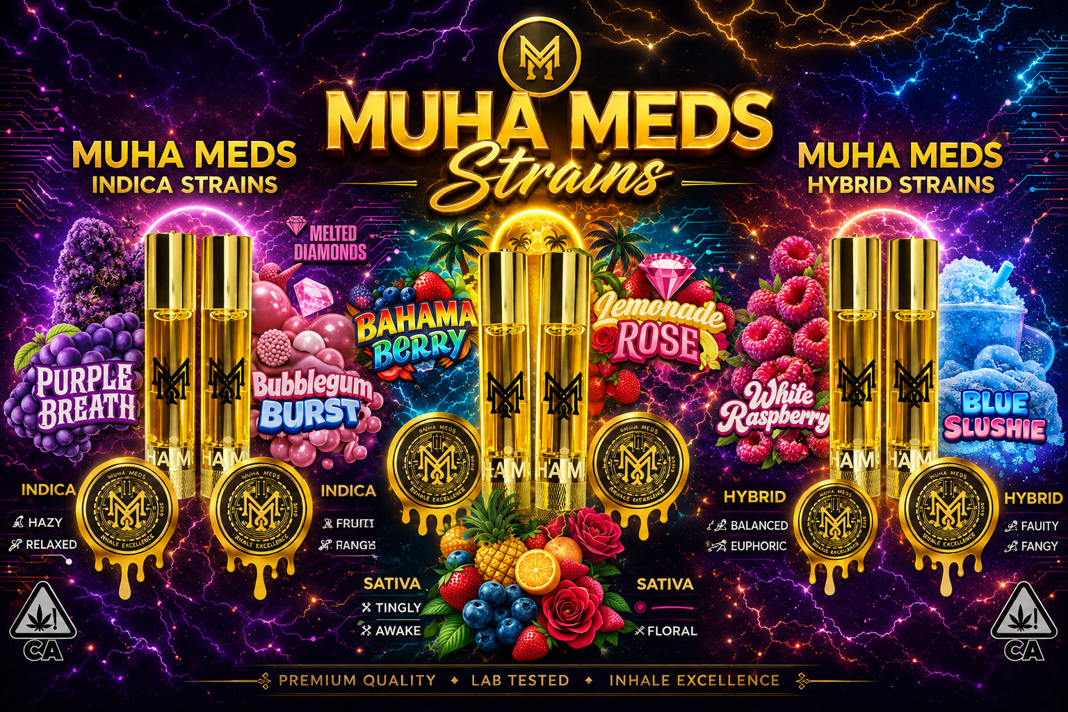 Muha Meds Indica, Sativa, and Hybrid strain collection